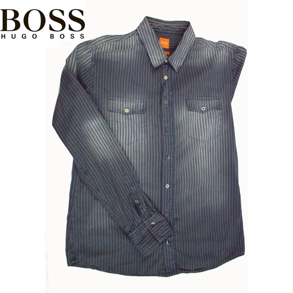 Hugo Boss Grey and Blue Dress Shirt Large Slim Fit - Picture 1 of 6